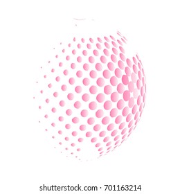 Abstract globe dotted sphere, 3d halftone dot effect. Pink color, in White background. Vector illustration. It can use as logo, icon. Earth Shape.