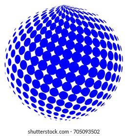 Abstract globe dotted sphere, 3d halftone dot effect. Blue color, in white background. Vector illustration. It can use as logo, icon.