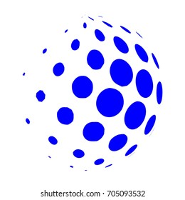 Abstract globe dotted sphere, 3d halftone dot effect. Blue color, in white background. Vector illustration. It can use as logo, icon.