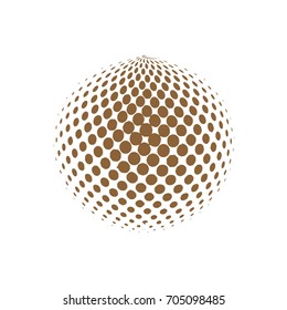Abstract globe dotted sphere, 3d halftone dot effect. Brown color, in white background. Vector illustration. It can use as logo, icon.