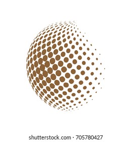Abstract globe dotted sphere, 3d halftone dot effect. Brown color, in white background. Vector illustration. It can use as logo, icon.