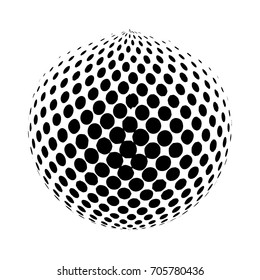 Abstract globe dotted sphere, 3d halftone dot effect. Black color, in white background. Vector illustration. It can use as logo, icon.