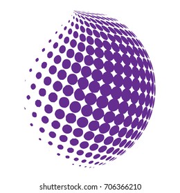 Abstract globe dotted sphere, 3d halftone dot effect. Purple color, in white background. Vector illustration. It can use as logo, icon.