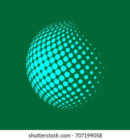 Abstract globe dotted sphere, 3d halftone dot effect. Light green color, in green background. Vector illustration. It can use as logo, icon.