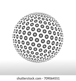 Abstract globe dotted sphere. 3d halftone effect vector background. Black and white vector illustration.