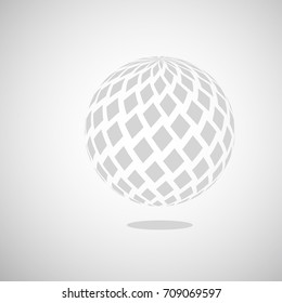 Abstract globe dotted sphere. 3d halftone effect vector background. Black and white vector illustration.