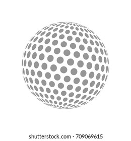 Abstract globe dotted sphere. 3d halftone effect vector background. Black and white vector illustration.