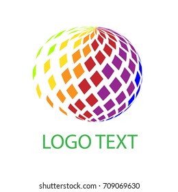 Abstract globe dotted sphere, 3d halftone effect vector background. Color logo vector illustration.