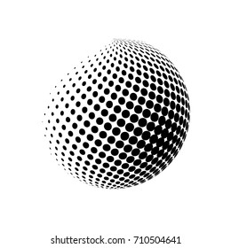 Abstract globe dotted sphere. 3d halftone effect vector background. Black and white vector illustration.