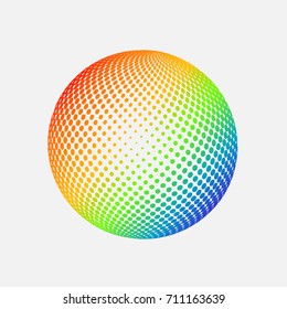 Abstract globe dotted sphere. 3d halftone effect vector background. Color vector illustration.