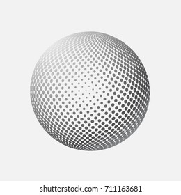 Abstract globe dotted sphere, 3d halftone effect vector background. Black and white vector illustration.
