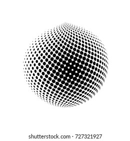 Abstract globe dotted sphere, 3d halftone effect vector background. Black and white vector illustration.