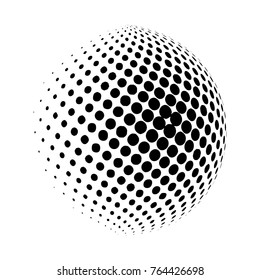 Abstract globe dotted sphere, 3d halftone dot effect. Black color in white background. Vector illustration. It can use as logo, icon.