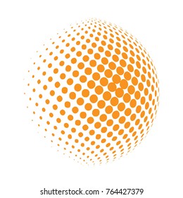 Abstract globe dotted sphere, 3d halftone dot effect. Golden, Orange color in white background. Vector illustration. It can use as logo, icon.