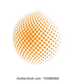 Abstract globe dotted sphere, 3d halftone dot effect. Golden, Orange color in white background. Vector illustration. It can use as logo, icon.