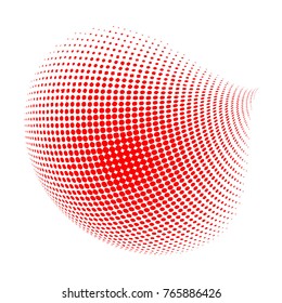 Abstract globe dotted sphere, 3d halftone dot effect. Red color, in White background. Vector illustration. It can use as logo, icon. Earth Shape.