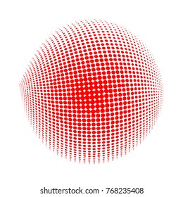 Abstract globe dotted sphere, 3d halftone dot effect. Red color, in White background. Vector illustration. It can use as logo, icon. Earth Shape.