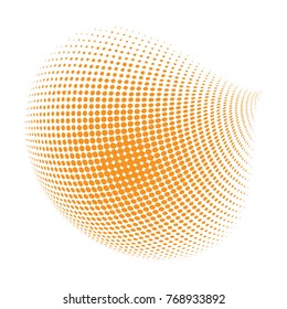 Abstract globe dotted sphere, 3d halftone dot effect. Golden, Orange color, white background. Vector illustration. It can use as logo, icon.