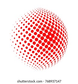 Abstract globe dotted sphere, 3d halftone dot effect. Red color, in White background. Vector illustration. It can use as logo, icon. Earth Shape.