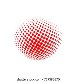 Abstract globe dotted sphere, 3d halftone dot effect. Red color, in White background. Vector illustration. It can use as logo, icon. Earth Shape.