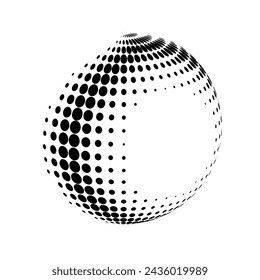 Abstract globe dotted sphere. Volumetric halftone effect vector background. Black and white illustration.