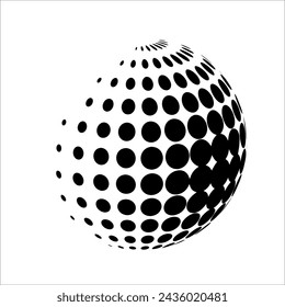 Abstract globe dotted sphere. Volumetric halftone effect vector background. Black and white illustration.