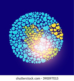 Abstract globe earth of hearts. Vector illustration.