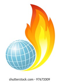 Abstract globe with fire flames