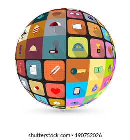 Abstract globe with flat icons