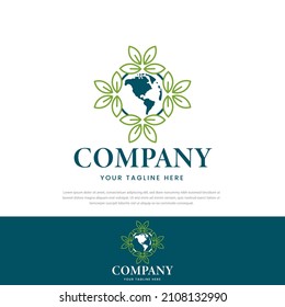 Abstract globe flower vector logo. Global leaf environmental shadow logo type.