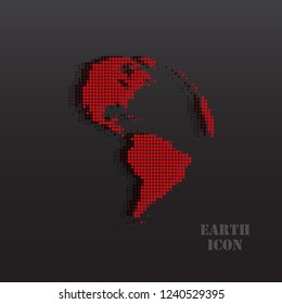 Abstract globe icon with map of the continents. World earth eps10 vector web art. Red logo of the planet Earth with 3D effect