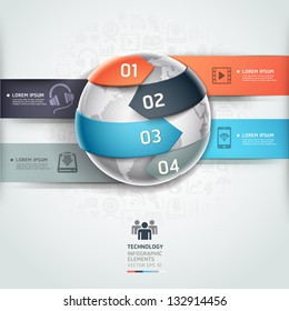 Abstract globe infographics network technology element template. Vector illustration. can be used for workflow layout, diagram, number options, step up options, web design, banner.
