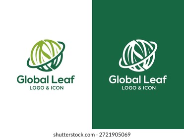 abstract globe and leaf logo icon design vector