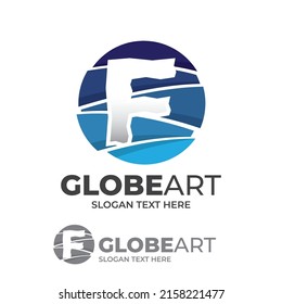 Abstract globe letter F logo design template, Globe art icon logo, circle with swirl colorful style