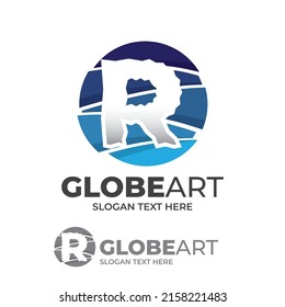 Abstract globe letter R logo design template, Globe art icon logo, circle with swirl colorful style