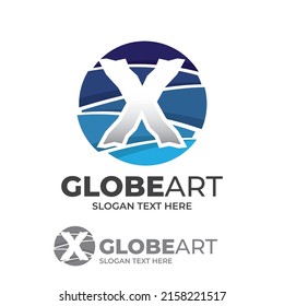 Abstract globe letter X logo design template, Globe art icon logo, circle with swirl colorful style