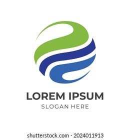 abstract globe logo design with flat blue and green color style