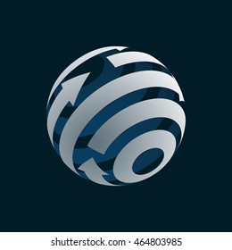 Abstract Globe Logo Element. Rotating Arrows. Vector Symbol Of Globalization. 3D Design. Rotating Globe.