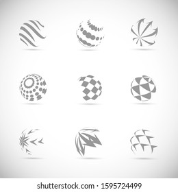 Abstract Globe Logo Set - Isolated On Gray - Vector Illustration. Abstract Globe Vector For Web Icon, Tech Logo And Element Design. 3D Icons For Earth, Global, Globe, Planet And World Logo