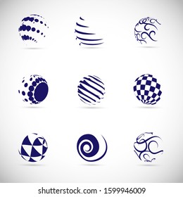 Abstract Globe Logo Set - Isolated On Gray - Vector Illustration. Abstract Globe Vector For Web Icon, Tech Logo And Element Design. 3D Blue Icons For Earth, Global, Globe, Planet And World Logo