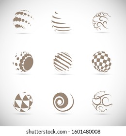 Abstract Globe Logo Set - Isolated On Gray - Vector Illustration. Abstract Globe Vector For Web Icon, Tech Logo And Element Design. 3D Gray Icons For Earth, Global, Globe, Planet And World Logo