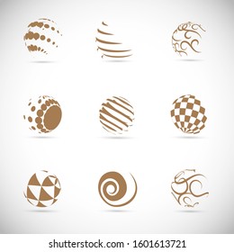 Abstract Globe Logo Set - Isolated On Gray - Vector Illustration. Abstract Globe Vector For Web Icon, Tech Logo And Element Design. 3D Brown Icons For Earth, Global, Globe, Planet And World Logo
