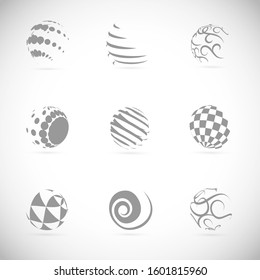 Abstract Globe Logo Set - Isolated On Gray - Vector Illustration. Abstract Globe Vector For Web Icon, Tech Logo And Element Design. 3D Gray Icons For Earth, Global, Globe, Planet And World Logo