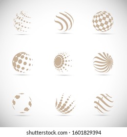 Abstract Globe Logo Set - Isolated On Gray - Vector Illustration. Abstract Globe Vector For Web Icon, Tech Logo And Element Design. 3D Icons For Earth, Global, Globe, Planet And World Logo