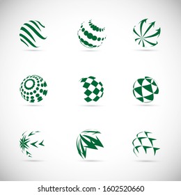 Abstract Globe Logo Set - Isolated On Gray - Vector Illustration. Abstract Globe Vector For Web Icon, Tech Logo And Element Design. 3D Icons For Earth, Global, Globe, Planet And World Logo