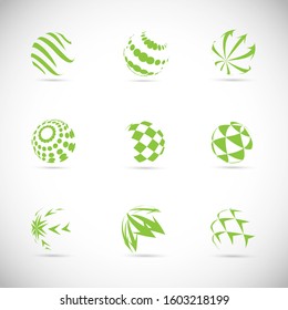 Abstract Globe Logo Set - Isolated On Gray - Vector Illustration. Abstract Globe Vector For Web Icon, Tech Logo And Element Design. 3D Icons For Earth, Global, Globe, Planet And World Logo