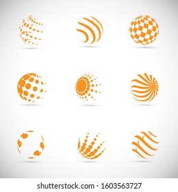 Abstract Globe Logo Set - Isolated On Gray - Vector Illustration. Abstract Globe Vector For Web Icon, Tech Logo And Element Design. 3D Icons For Earth, Global, Globe, Planet And World Logo