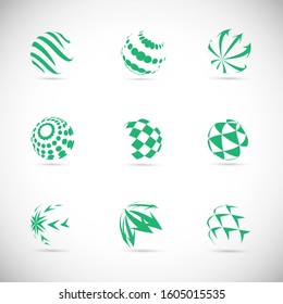 Abstract Globe Logo Set - Isolated On Gray - Vector Illustration. Abstract Globe Vector For Web Icon, Tech Logo And Element Design. 3D Icons For Earth, Global, Globe, Planet And World Logo