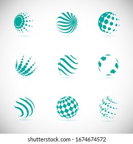 Abstract Globe Logo Set - Isolated On Gray - Vector Illustration. Abstract Globe Vector For Web Icon, Tech Logo And Element Design. 3D Icons For Earth, Global, Globe, Planet And World Logo