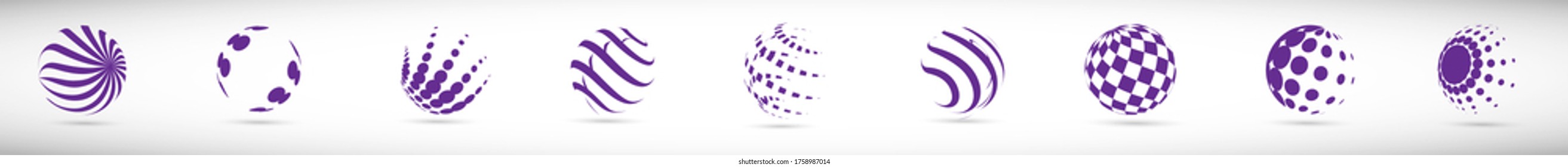 Abstract Globe Logo Set - Isolated On Gray - Vector Illustration. Abstract Globe Vector For Web Icon, Tech Logo And Element Design. 3D Icons For Earth, Global, Globe, Planet And World Logo, Vector